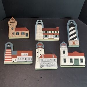 Lot Of 6 Vintage 90s,The Cats Meow Lighthouse Wooden Hand painted Collection.